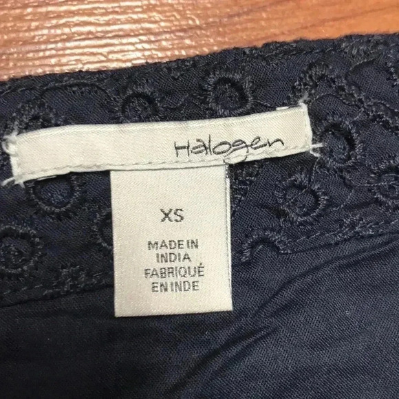 Halogen Eyelet Off the Shoulder Navy Dress, XS - Picture 3 of 6